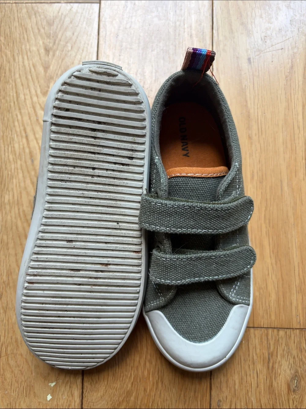 Old Navy Olive Green Canvas Kids Sneakers with White Toe